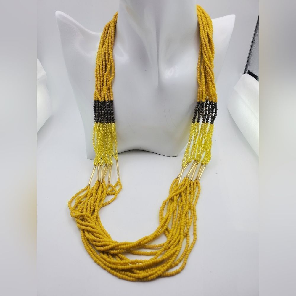 Banana yellow tribal seed beaded waterfall‎ necklace 💛 N0823